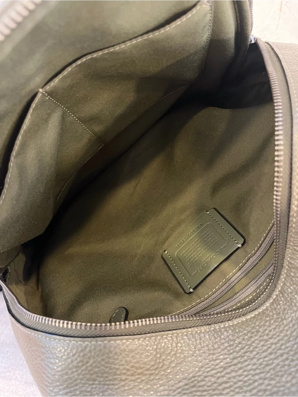 Coach Olive Green Pebbled Leather Backpack